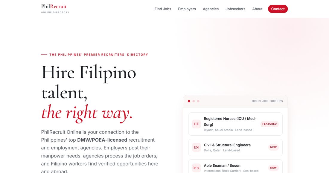 Screenshot of the PhilRecruit Online website